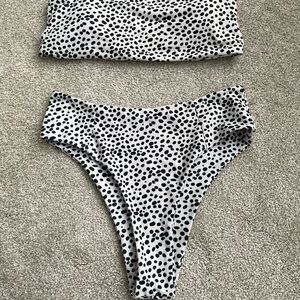 5/$20 Zaful White and Black Dalmatian Print High-Cut Bikini Bottom